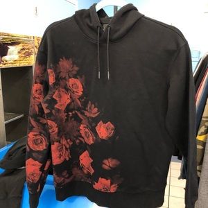 black hoodie red roses